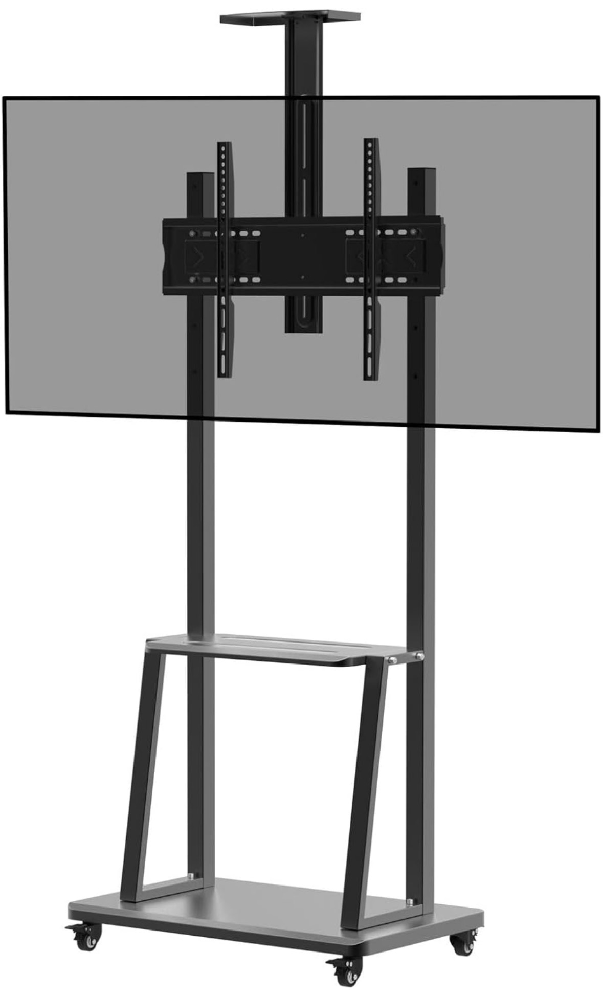 Compact mobile trolley stand holding a 55 to 65 inch interactive panel