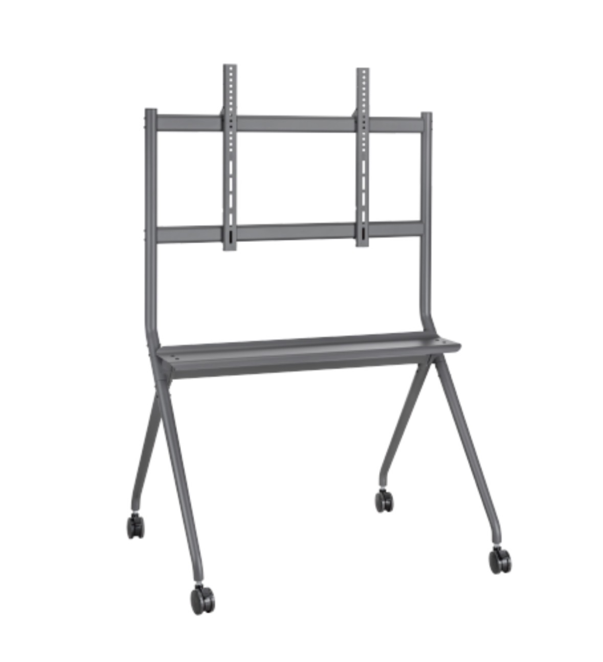 Slim mobile trolley stand product view with storage shelf