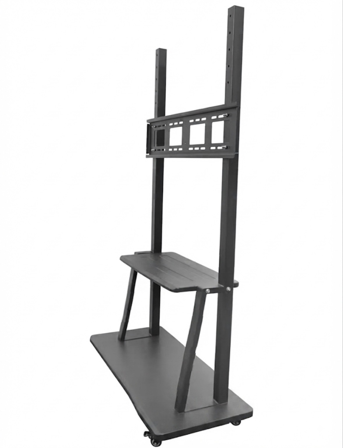 Economy mobile trolley stand side angle view with equipment shelf
